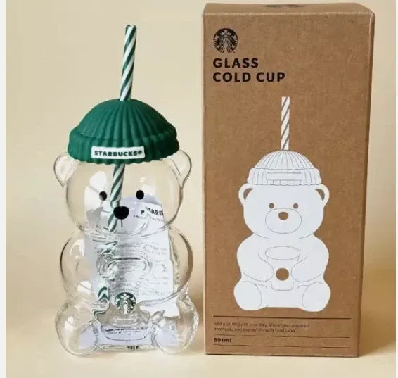 Starbucks Bearista Bear Glass Cold Cup Tumbler Straw