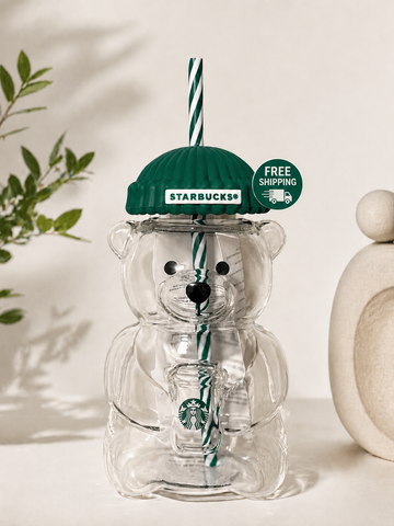 Starbucks Bearista Bear Glass Cold Cup Tumbler Straw